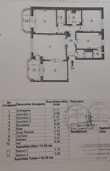 Vand Apartament 85mp / semidecomandat 4 camere- Inel I, confort 0