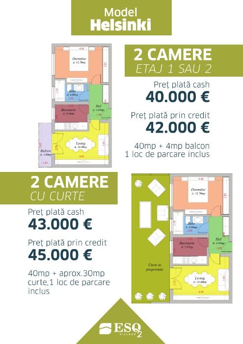 NOU! ESQ Village 2, complex de apartamente, model HELSINKI cu curte