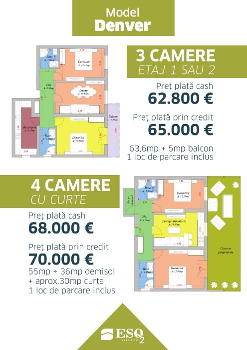 NOU! ESQ Village 2, complex de apartamente, model DENVER, etaj 1!