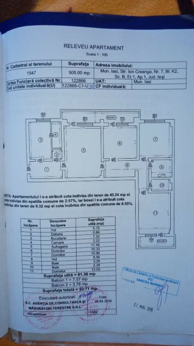 Apartament 4 camere 91,7 mp, Ateneu Tătărași, parcare 43mp, boxa 19mp